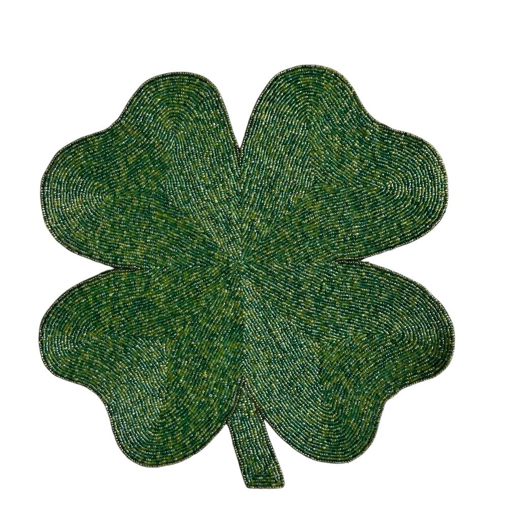 Storehouse Green Beaded St. Patrick’s Shamrock Placemat Charger 15in New